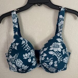 Cacique Lightly Lined Underwire Full Coverage Bra Blue Floral 38D